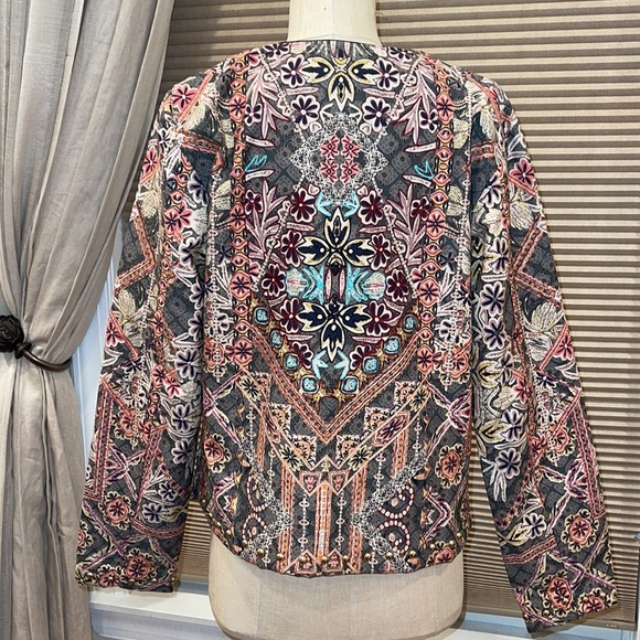 Beautiful Open Front Printed Studded Embroidered Jacket - Picture 4 of 11